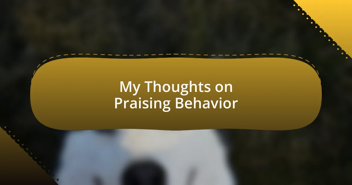 My Thoughts on Praising Behavior
